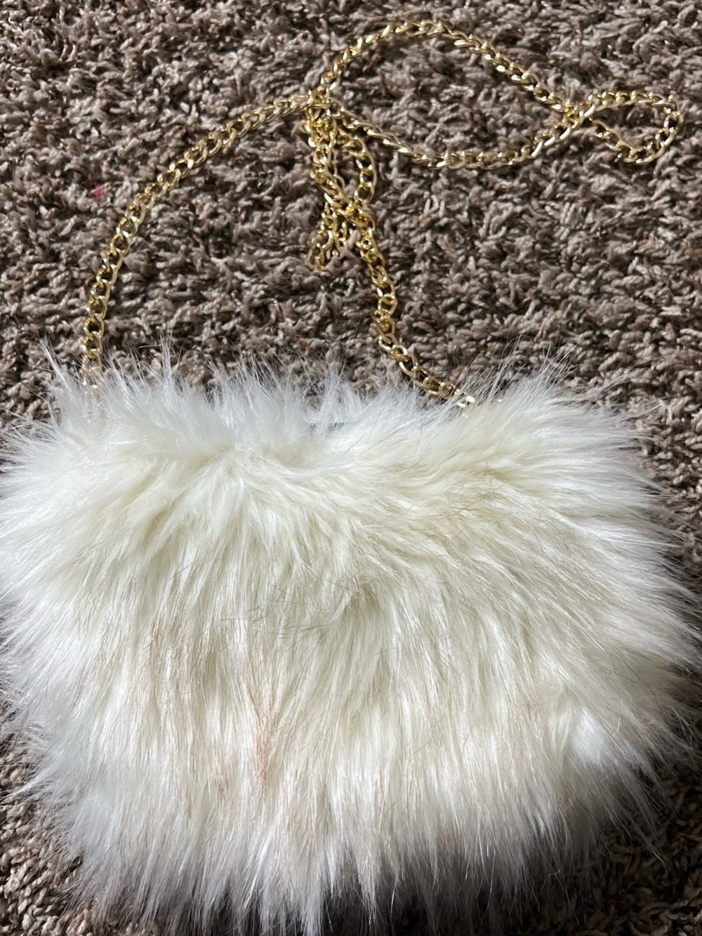 Faux Fur Cream Crossbody Bag with Gold Chain